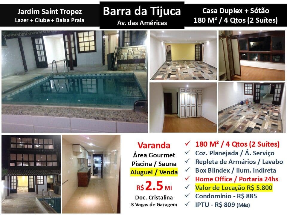 Casa Barra da Tijuca ABM Jardim Saint Tropez 180M²