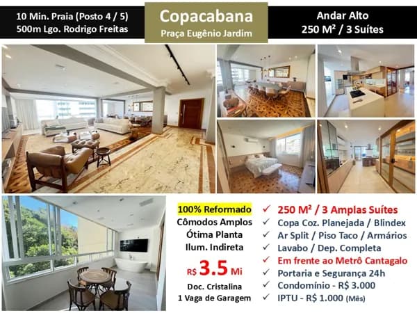 Apto Copacabana Praça Eugênio Jardim 250M²