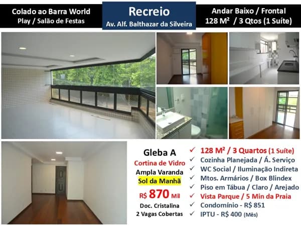 Apto Recreio Gleba A Alfredo Balthazar da Silveira 128M²