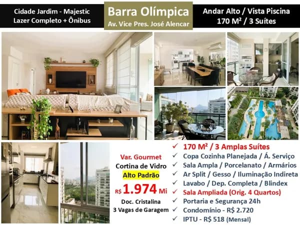 Apto Barra Olímpica Cidade Jardim Majestic 170M²