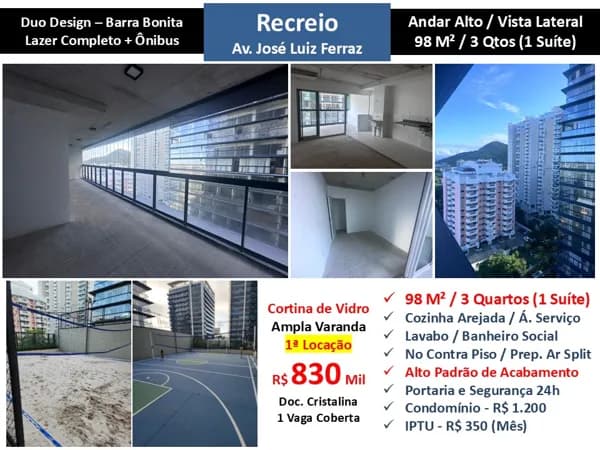 Apto Recreio Barra Bonita Duo Design 98M²