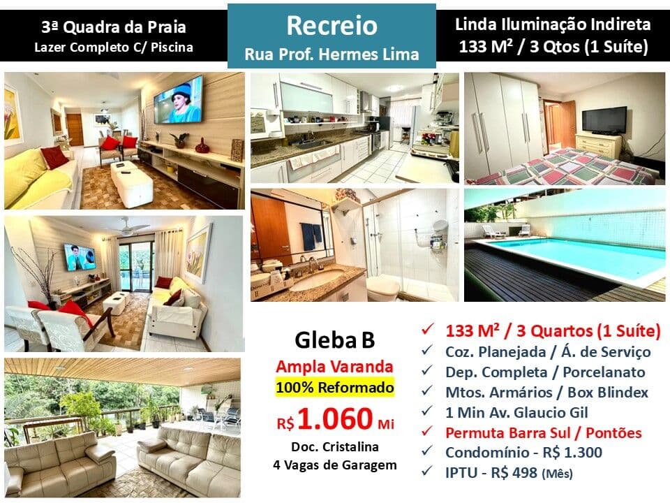 Apto Recreio Gleba B Praia Hermes de Lima 133M²