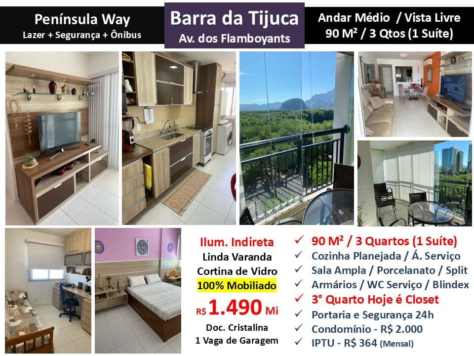 Apto Barra da Tijuca Peninsula Way 90M²