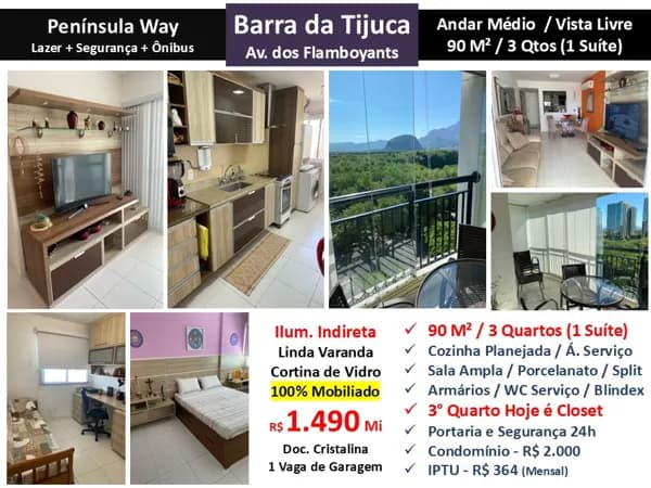 Apto Barra da Tijuca Peninsula Way 90M²