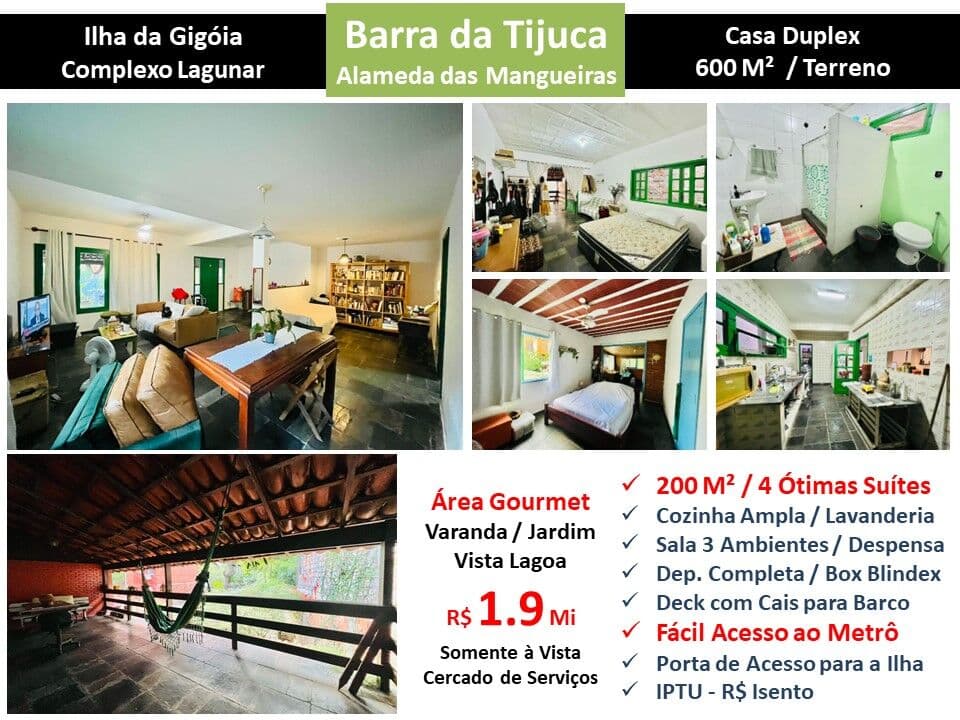 Casa Barra da Tijuca Ilha da Gigóia 200M²