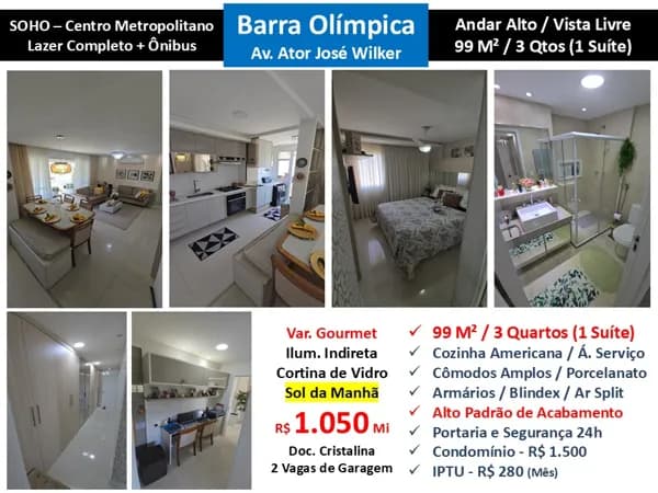 Apto Barra Olímpica Centro Metropolitano Soho 99M²