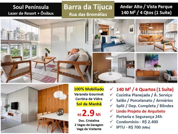 Apto Barra da Tijuca Peninsula Soul 140M²
