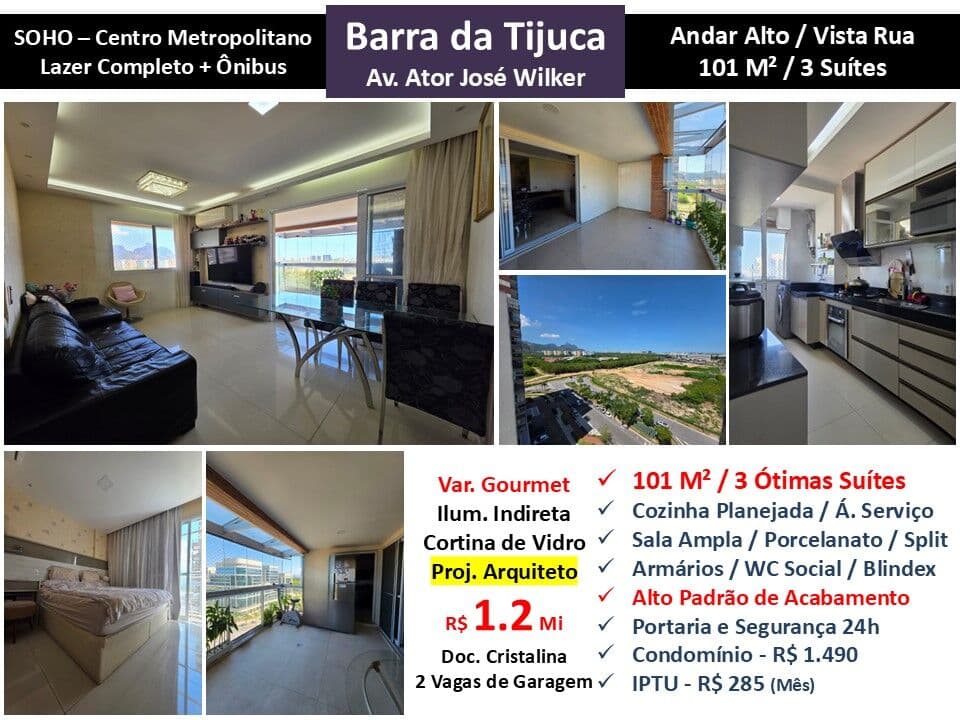 Apto Barra da Tijuca Centro Metropolitano Soho 101M²