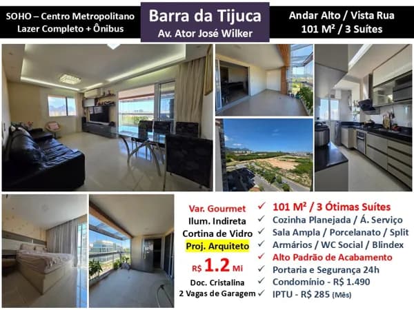 Apto Barra da Tijuca Centro Metropolitano Soho 101M²