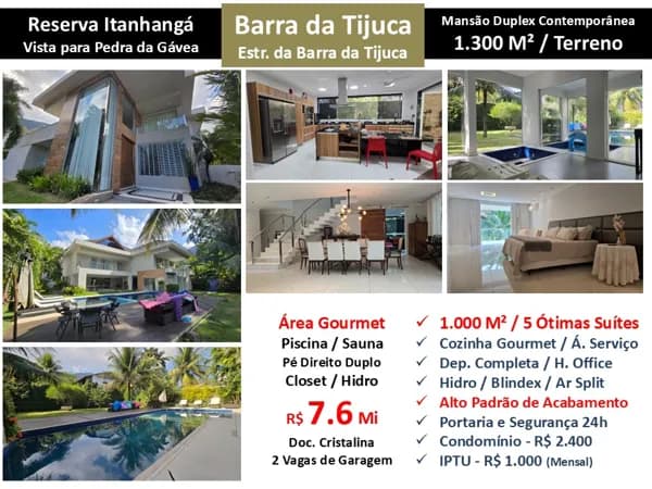 Casa Barra da Tijuca Itanhangá Reserva Itanhangá 1000M²