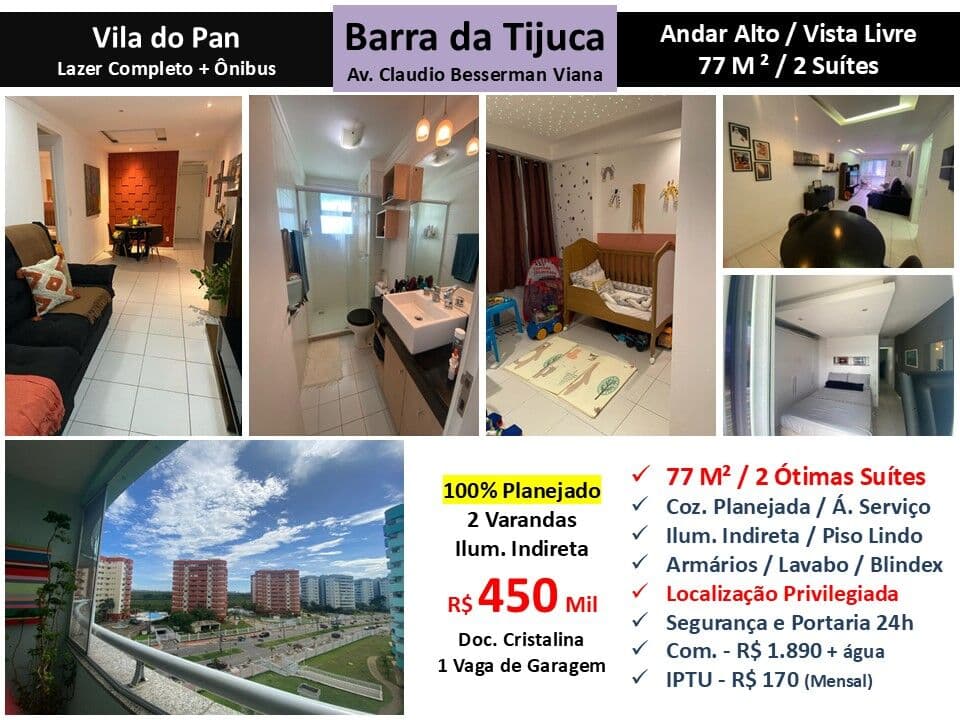 Apto Barra da Tijuca Vila do Pan 77M²