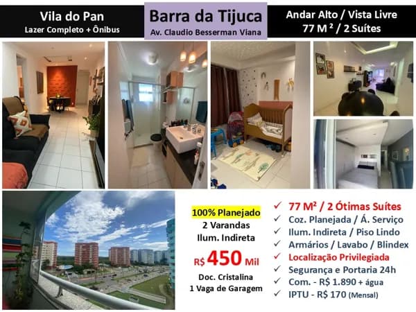 Apto Barra da Tijuca Vila do Pan 77M²