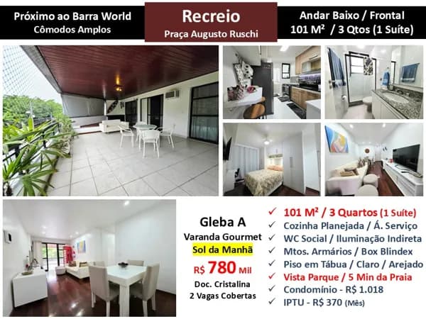 Apto Recreio Gleba A Praça Augusto Ruschi 101M²