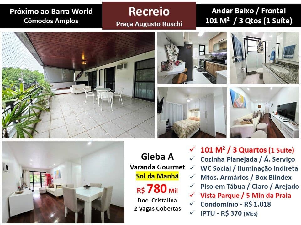 Apto Recreio Gleba A Praça Augusto Ruschi 101M²