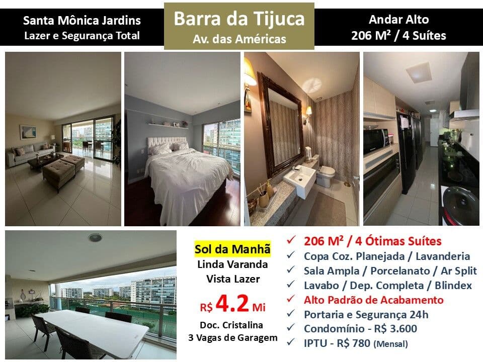 Apto Barra da Tijuca Santa Mônica Jardins 206M²