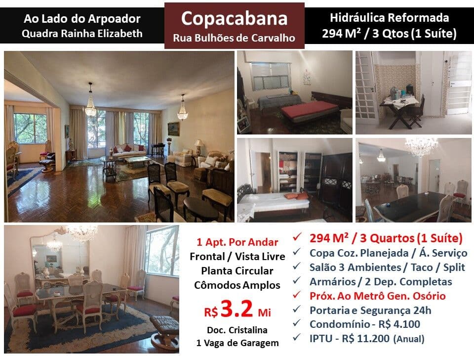 Apto Copacabana Bulhões de Carvalho 294M²