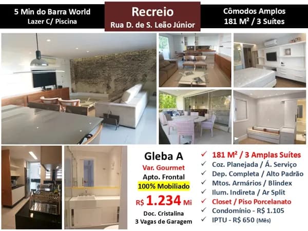 Apto Recreio Gleba A D. de S. Leão Júnior 181M²