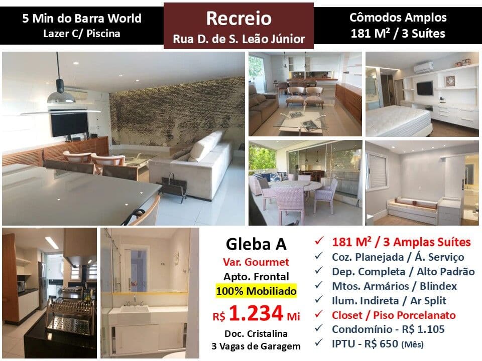 Apto Recreio Gleba A D. de S. Leão Júnior 181M²
