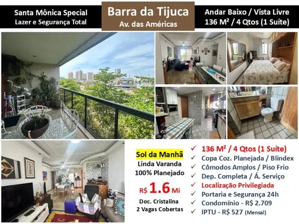 Apto Barra da Tijuca Santa Mônica Special 136M²