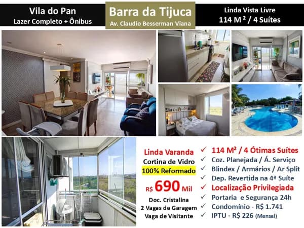 Apto Barra da Tijuca Vila do Pan 114M²