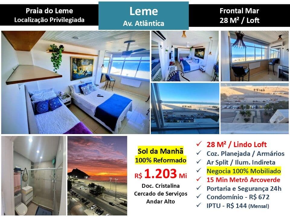 Apto Copacabana Leme Praia Atlântica 28M²