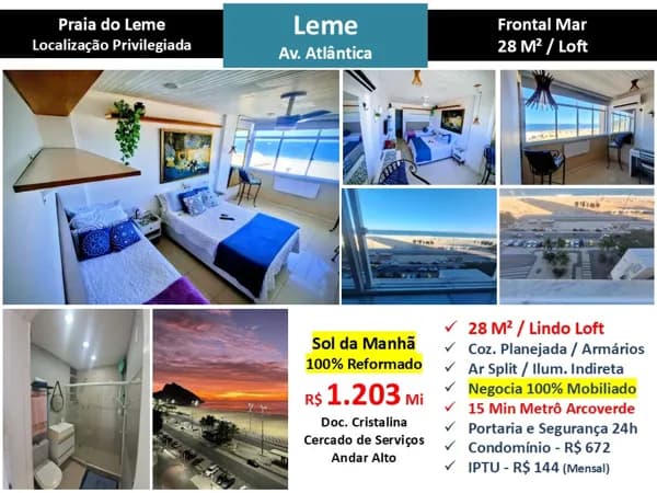 Apto Copacabana Leme Praia Atlântica 28M²