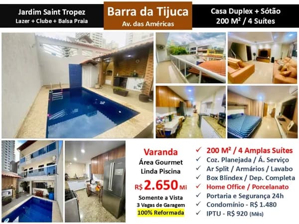 Casa Barra da Tijuca ABM Jardim Saint Tropez 200M²