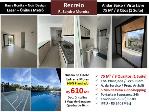 Apto Recreio Barra Bonita Noir Design 75M²