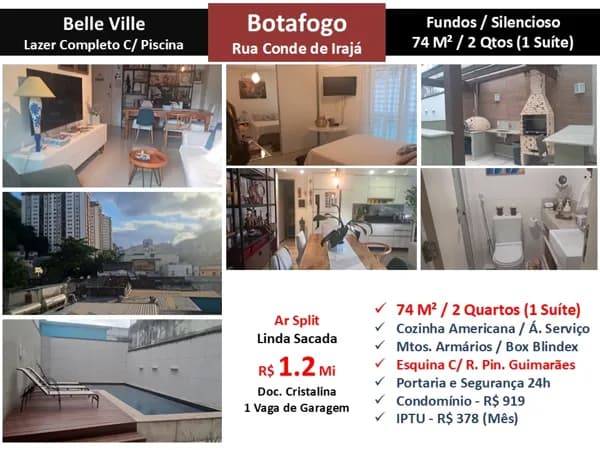 Apto Botafogo Conde de Irajá Belle Ville 74M²