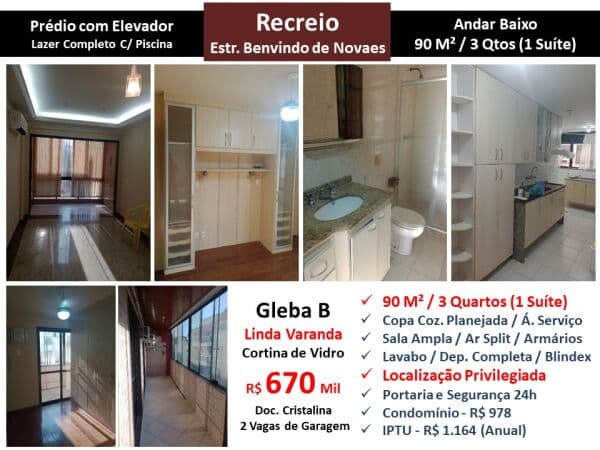 Apto Recreio Gleba B Benvindo de Novaes 90M²