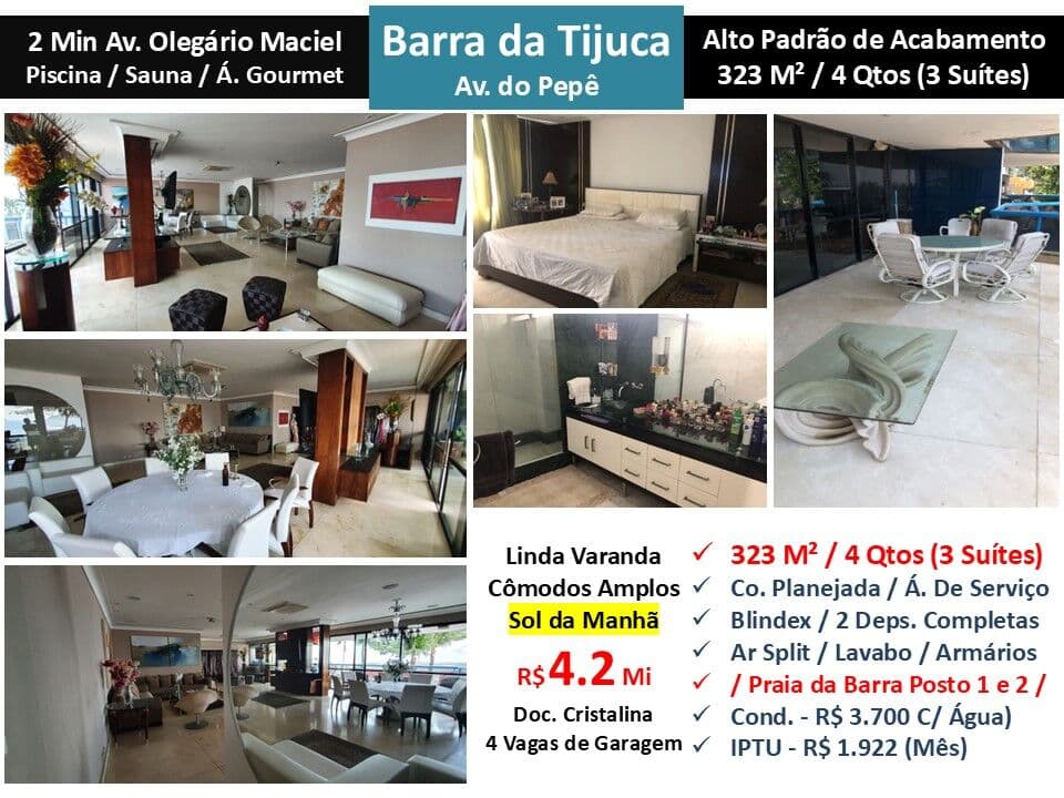 Apto Barra da Tijuca Praia JO Av do Pepê 323M²