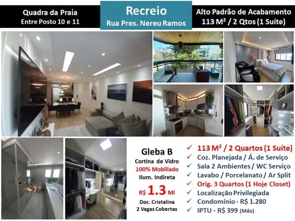 Apto Recreio Gleba B Praia Nereu Ramos 113M²