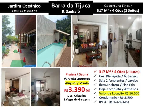 Cob Barra da Tijuca Jardim Oceânico Sanharó 317M² Linear