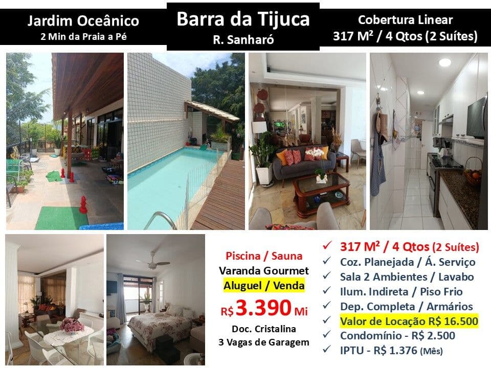 Cob Barra da Tijuca Jardim Oceânico Sanharó 317M² Linear