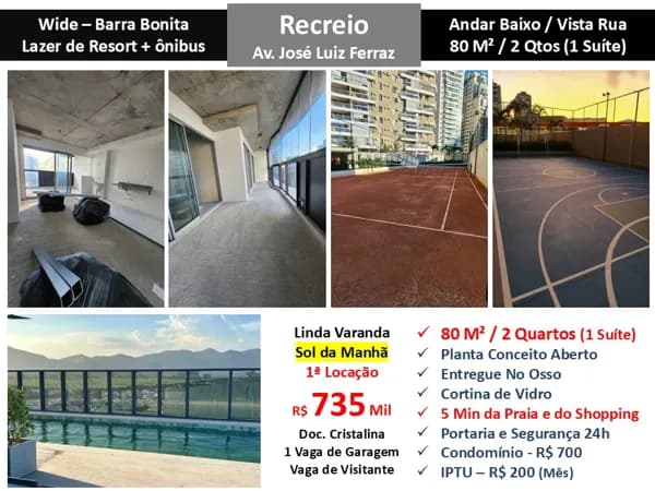 Apto Recreio Barra Bonita Wide 80M²