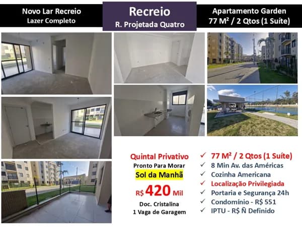 Apto Recreio Novo Lar Recreio 77M² Garden