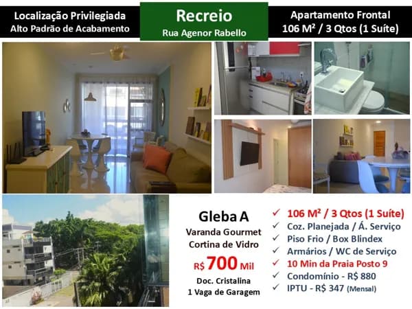 Apto Recreio Gleba A Agenor Rabello 106M²