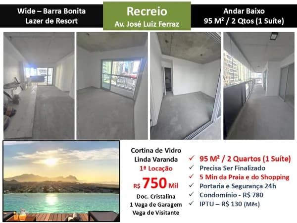 Apto Recreio Barra Bonita Wide 95M²