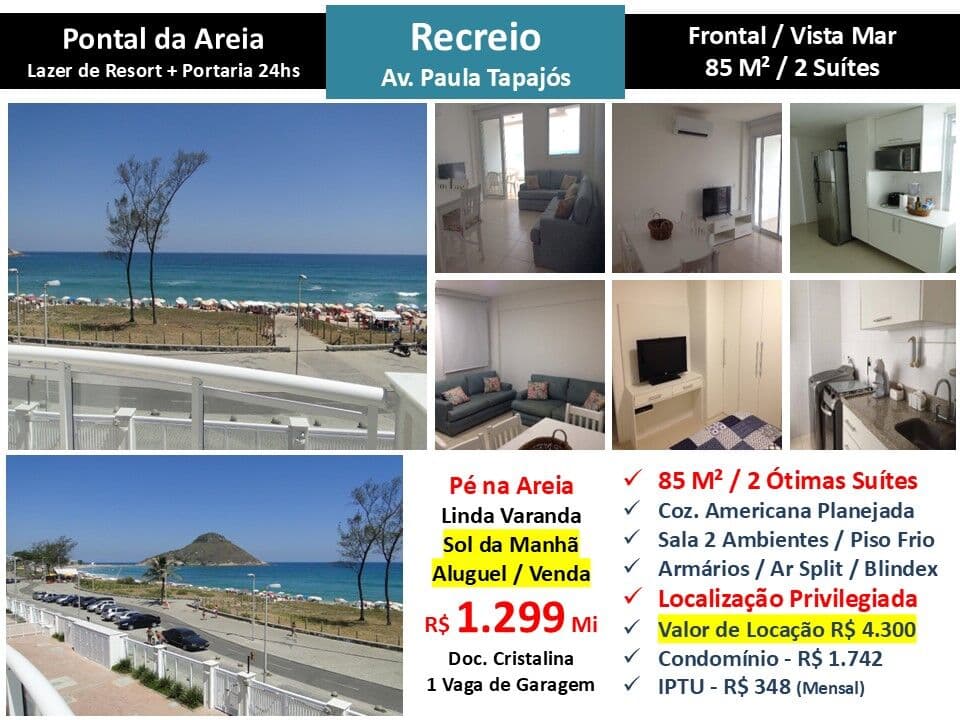 Apto Recreio Praia Pontal da Areia 85M²