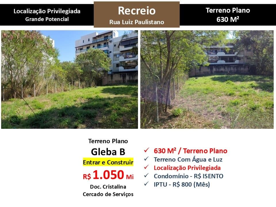 Terreno Recreio Gleba B Luiz Paulistano 630M²