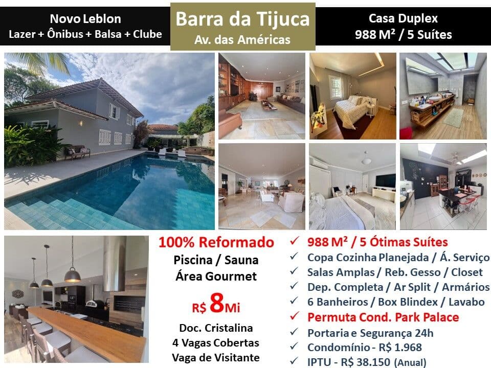 Casa Barra da Tijuca Novo Leblon 988M²