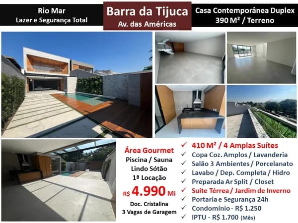 Casa Barra da Tijuca Rio Mar 410M²