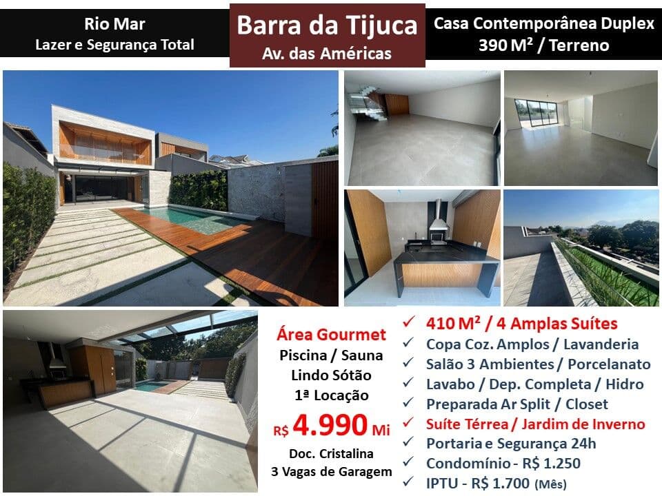 Casa Barra da Tijuca Rio Mar 410M²