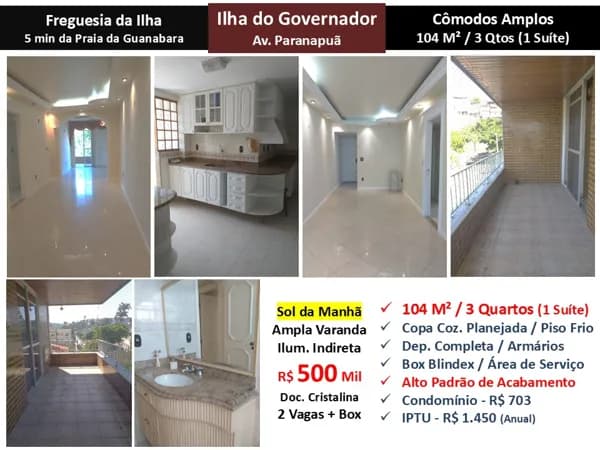 Apto Ilha do Governador Paranapuã 104M²
