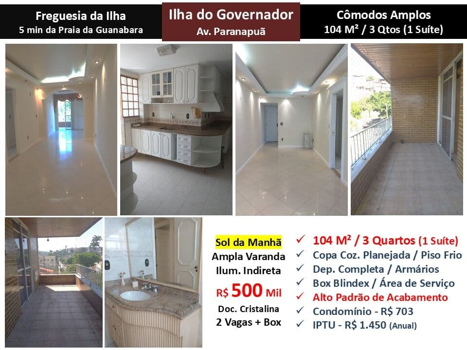 Apto Ilha do Governador Paranapuã 104M²