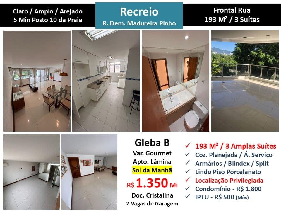 Apto Recreio Gleba B Praia Madureira Pinho 193M²