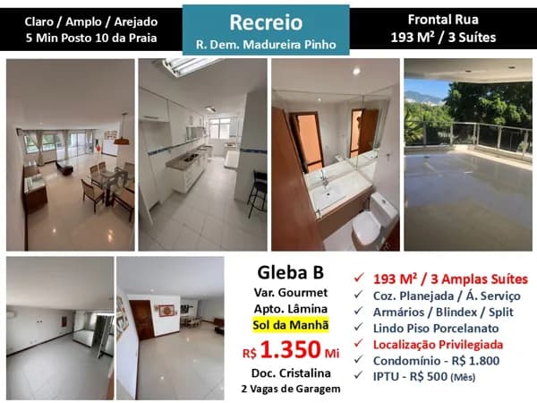 Apto Recreio Gleba B Praia Madureira Pinho 193M²
