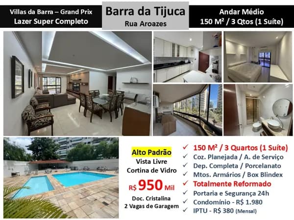 Apto Barra da Tijuca Curicica Vilas da Barra Grand Prix 150M²