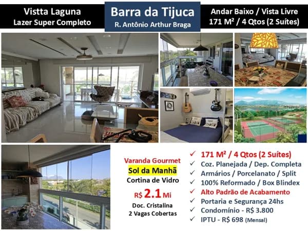Apto Barra da Tijuca Riviera da Lagoa Vistta Laguna 171M²