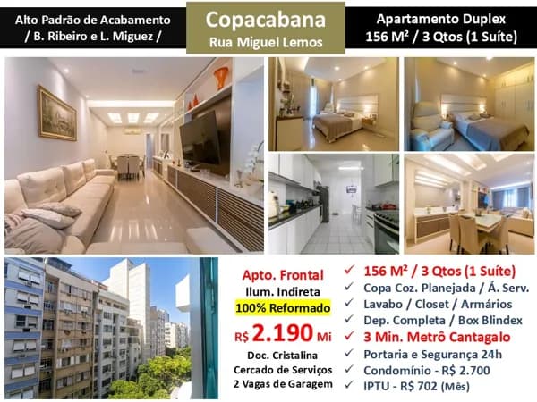 Apto Copacabana Miguel Lemos 156M²
